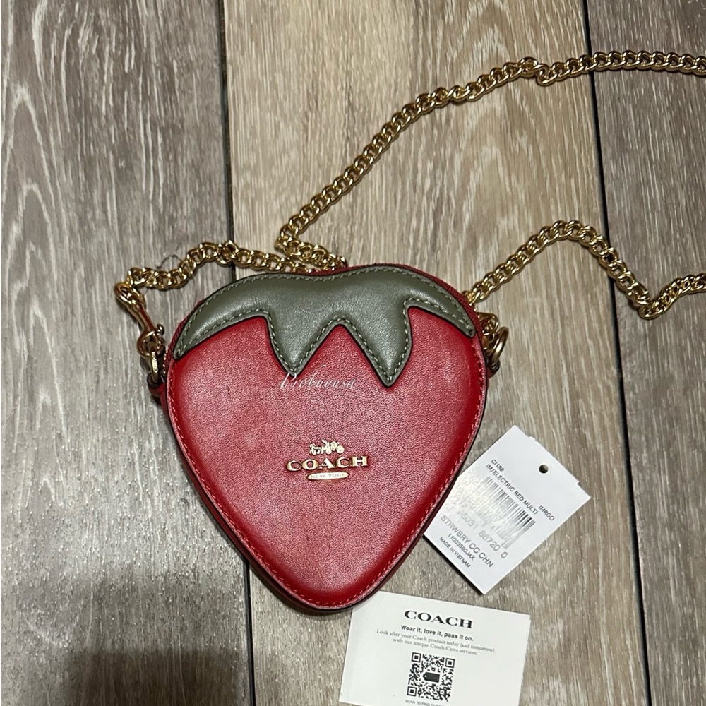 NWT Coach Strawberry Coin Purse with crossbody chain C1182